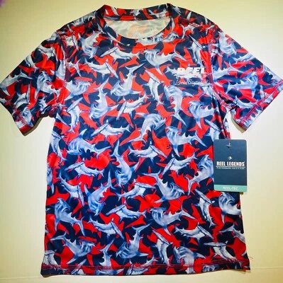 NWT Reel Legends TEC Hammerhead Shark Short Sleeve XS 4 S 5 Swim Sun Shirt $20 - Image 1 of 4