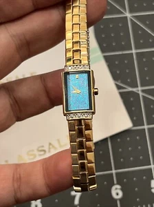 Lassalle by Seiko Gold Tone Bracelet Turquoise Dial Genuine Diamonds Iridescent - Picture 1 of 14