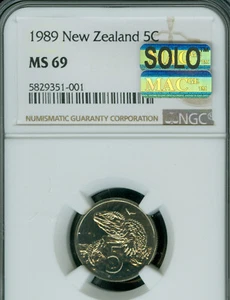 1989 NEW ZEALAND 5 CENTS NGC MS69 SOLO MAC SPOTLESS VERY RAE IN THIS GRADE . - Picture 1 of 2