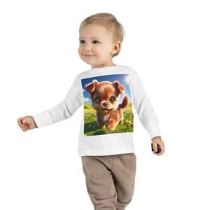 Adorable Puppy Toddler Long Sleeve Tee, Cute Dog Shirt, Kids Gift, Playtime - Picture 1 of 17