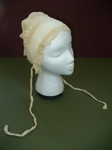 1800'S ANTIQUE LADIES BONNET HAT LACE NEEDLEWORK EMBROIDERY - Picture 1 of 6