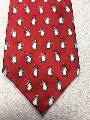 HALLMARK CORBATA HOMBRE NAVIDAD ROJA CON PINGÜINOS 4 X 61 NUEVA SIN ETIQUETAS Foto 1 de 4