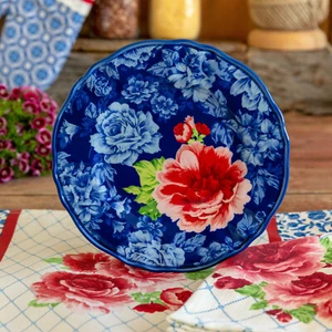 Plato de ensalada/postre The Pioneer Woman Heritage floral azul cobalto borde festoneado - Imagen 1 de 5
