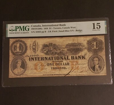 1858 International Bank of Canada $1 banknote. Toronto, Canada West. PMG graded. - Image 1 of 2