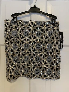 Design Lab by Lord & Taylor Black gold sequined Mini Skirt size Small NWT New - Picture 1 of 5