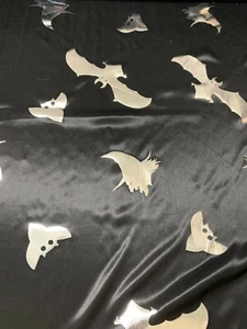 Silver Bats Halloween Black Satin Fabric Dress Craft Drape Craft Decor Material - Picture 1 of 2