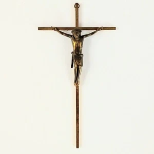 Vintage Brass Crucifix Cross Jesus Wall Hanging Made In Italy 10" - Picture 1 of 5