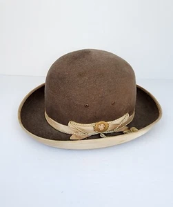 Antique 1900's Brown Bowler Debery Hat Size 6 5/8, 3 1/2 German Eagle Fur Felted - Picture 1 of 24