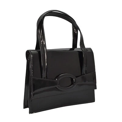 Vintage Verdi Handbag Purse Satchel Black Faux Patent Leather  Made In USA - Image 1 of 4