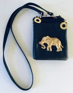 Nima Black Leather Fashion Purse W/Elephant Metal Appliqué - Picture 1 of 11