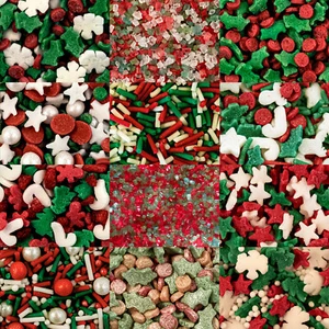 Green Red & White Christmas Cupcake Sprinkles Edible Cake Decoration Toppers - Picture 1 of 14