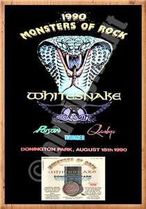 Whitesnake MONSTERS OF ROCK DONINGTON UK 1990 POSTER AND TICKET A4-A3-A2 SIZES - Picture 1 of 1