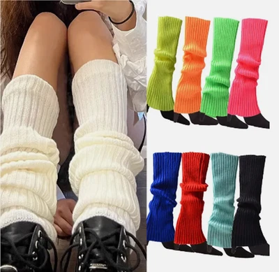 Women Leg Warmers Crochet Knit Ribbed Knee High Solid Winter Wool Long Boot Sock - Image 1 of 4