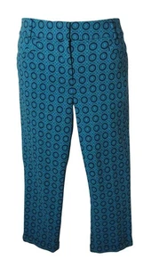 Lane Bryant 14 14W Turquoise Black Patterned Crop Pants Capris - Picture 1 of 3