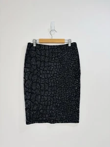 All Saints Rock Damen Größe 10 schwarz grau Pailletten Perlen verziert Mini Bleistift - Bild 1 von 12