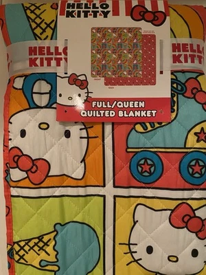 Hello Kitty Quilted Blanket Queen Ice Cream Rainbow Skates Colorful Reversible - Image 1 of 4