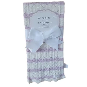 Coperta Neonato BONBINI Coperta Culla 100% Cotone Naturale Lavanda e Bianco - Foto 1 di 3