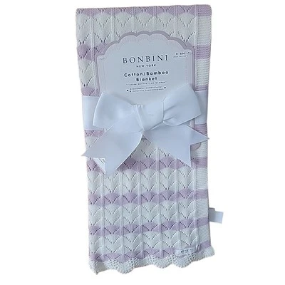 Manta Bebé BONBINI Manta Cuna 100% Algodón Natural Lavanda y Blanco Foto 1 de 3