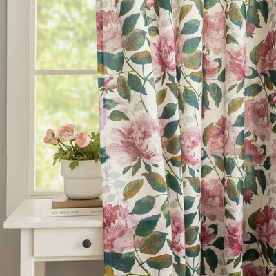 Linen Blend Glass Sliding Door Curtains 100x84 inches Vintage Floral Patio Do... - Image 1 of 4