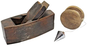 Vtg Plumb Bob Wood Reel 100gram 4oz Conical Steel & Solid Timber Toothing Plane - Picture 1 of 24