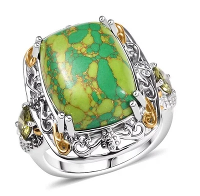 Anillo Karis Mojave verde turquesa y peridoto simulado 10,10 ctw en 18K YG... Foto 1 de 4