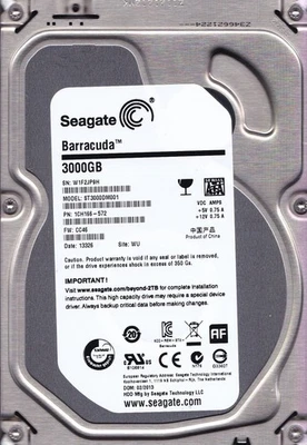 ST3000DM001 p/n: 1CH166-572 s/n: W1F f/w: CC46 WU SEAGATE 3TB SATA 3.5" 02/2013 - Image 1 of 4