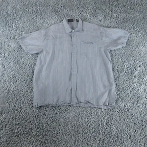 Greg Norman Shirt Mens Large Gray Striped Linen Blend Short Sleeve Button Up - Picture 1 of 17