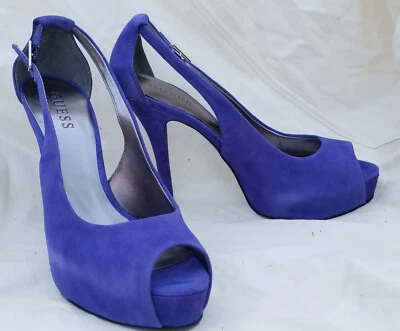 Sexy Barbiecore gótico de gamuza púrpura brillante Guess tacones de plataforma peep-toe talla 9 nuevo en caja Foto 1 de 4