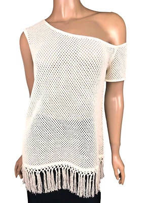 Camiseta sin mangas Edun talla M color crudo melange Tech malla un hombro tejido abierto algodón/nylon Foto 1 de 4