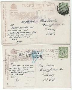 c.1916 2 PPCs PASSED BY CENSOR EX HMS MARLBOROUGH >JENKINS 9 LONGFELLOW AVE BATH - Picture 1 of 2