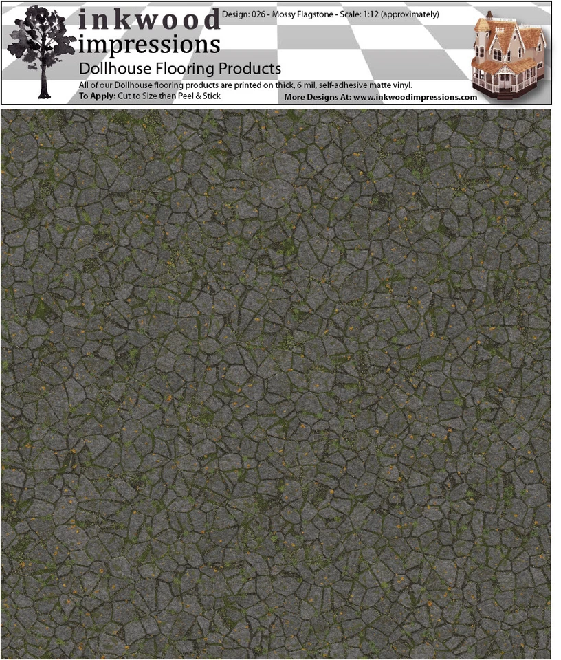 Dollhouse Miniature Black & Gold Victorian Faux Tile Flooring Sheet 1 12 Scale