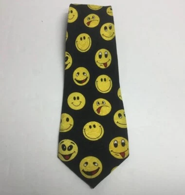 Corbata emoji cara sonriente profesor novedad seda hecha a mano renacimiento Foto 1 de 4