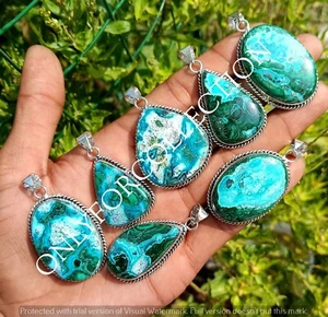 Gift Azurite - Malachite Gemstone 925 Silver Plated Handmade 5PCs Fancy Pendant - Picture 1 of 3