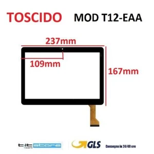 VETRO TOUCH SCREEN TOSCIDO MOD T12-EEA FLAT HZYCTP-102699A SCHERMO NERO CON BIAD