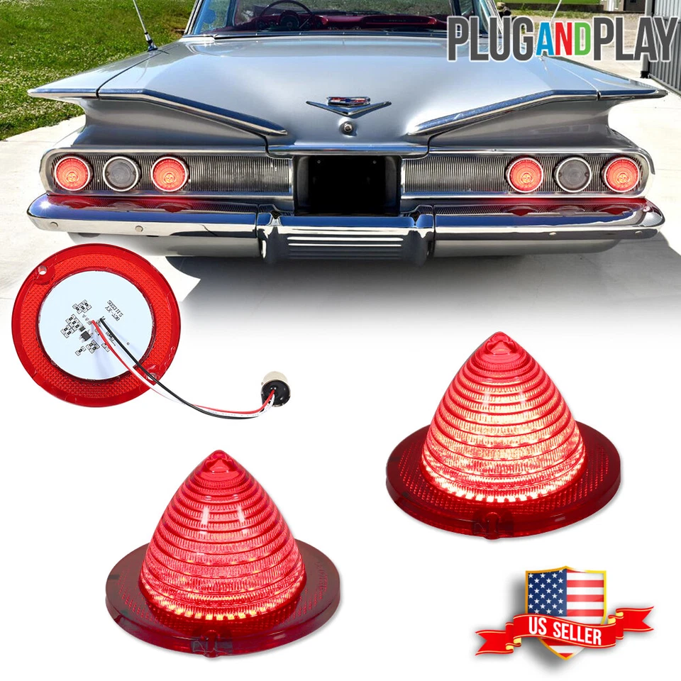 2 PIEZAS Luces de freno traseras LED rojas 1960-1961 Impala Bel Air Biscayne El Camino Foto 1 de 4