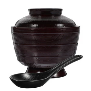 Soup Bowl with Spoon Lid Multi-function Rice Bowls Traditional Japanese - Picture 1 of 12