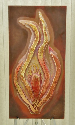 VIRGINIA GABALDO   REVERSE PAINTED BAS RELIEF GLASS ART   WALL PANEL 28" x 14"