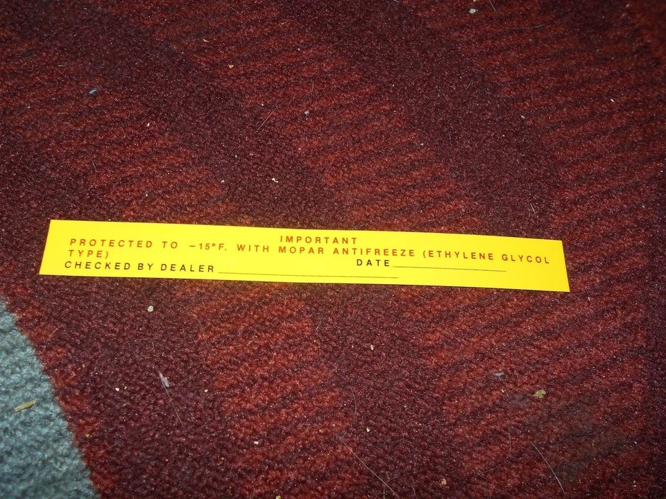 1962 1963 1964 DODGE LANCER DART 330 440 880 POLARA ANTIFREEZE PROTECTED DECAL - Image 1 of 1