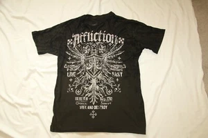 CAMISETA AFLICTION "BUSCAR Y DESTRUIR" NEGRA VERDE OSCURO DISEÑO RIBETE TALLA GRANDE - Imagen 1 de 4
