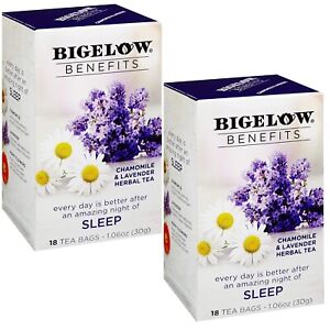 Bigelow Benefits SLEEP Chamomile Lavender Herbal Tea Caffeine Free 18Ct, 2 Boxes