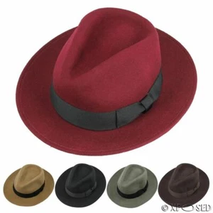 New 100% Felt Wool Crushable Fedora Trilby Wide Brim Hat Size S M L XL 5 Colour - Picture 1 of 24