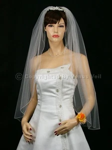1T White Bridal Fingertip Length Pencil Edge Wedding Veil - Bild 1 von 5