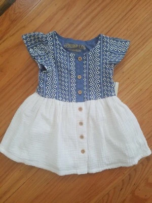 New Baby Girl Osh Kosh Genuine Kids lined Chambray Eyelet Dress diaper cover 12M - Image 1 of 4