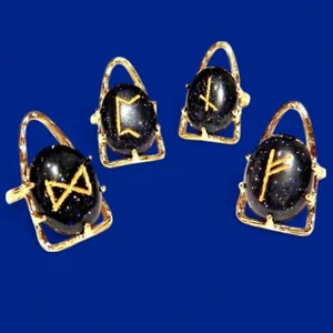 ANILLO AJUSTABLE RUNAS VIKINGAS Azul Piedra Dorada Piedra Mágica Oculto Futhark Nórdico 2H - Imagen 1 de 6