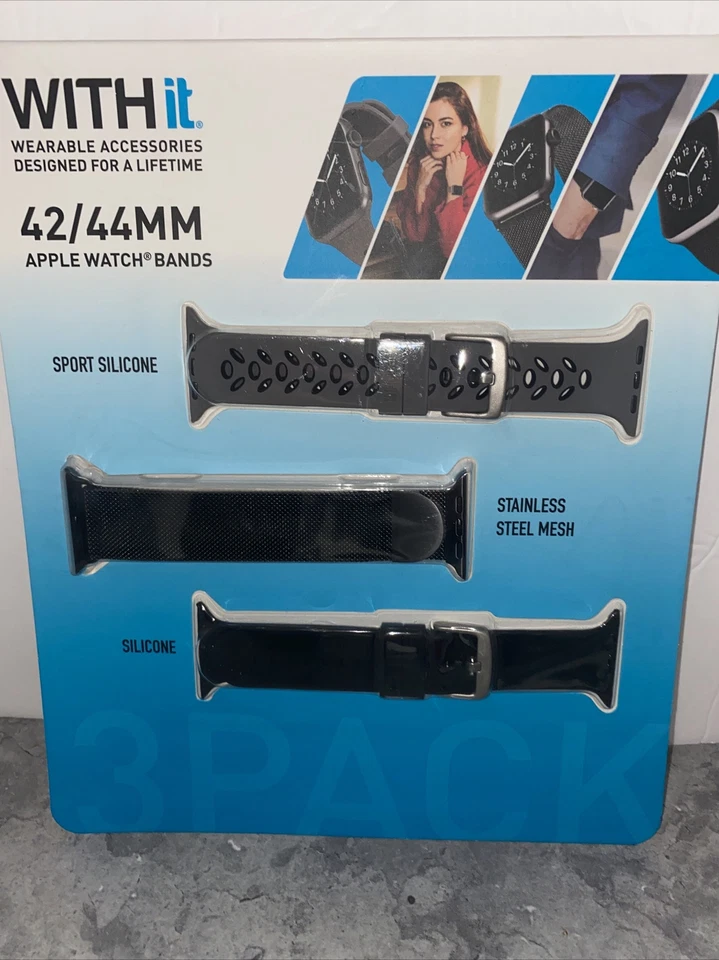 WITHIT Apple Watch Band 3 Pack Sport Silicone/stainless Steel Mesh/ Silicone