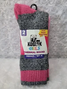 2 Pair Kodiak Girls Thermal Socks Medium 10 1/2-4 Black Mix Pink - Picture 1 of 4