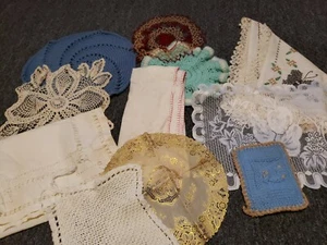 Lot Of Vintage Crocheted Damaged Doilies, Table Runner & Square Tablecloth 11 Pc - Picture 1 of 8