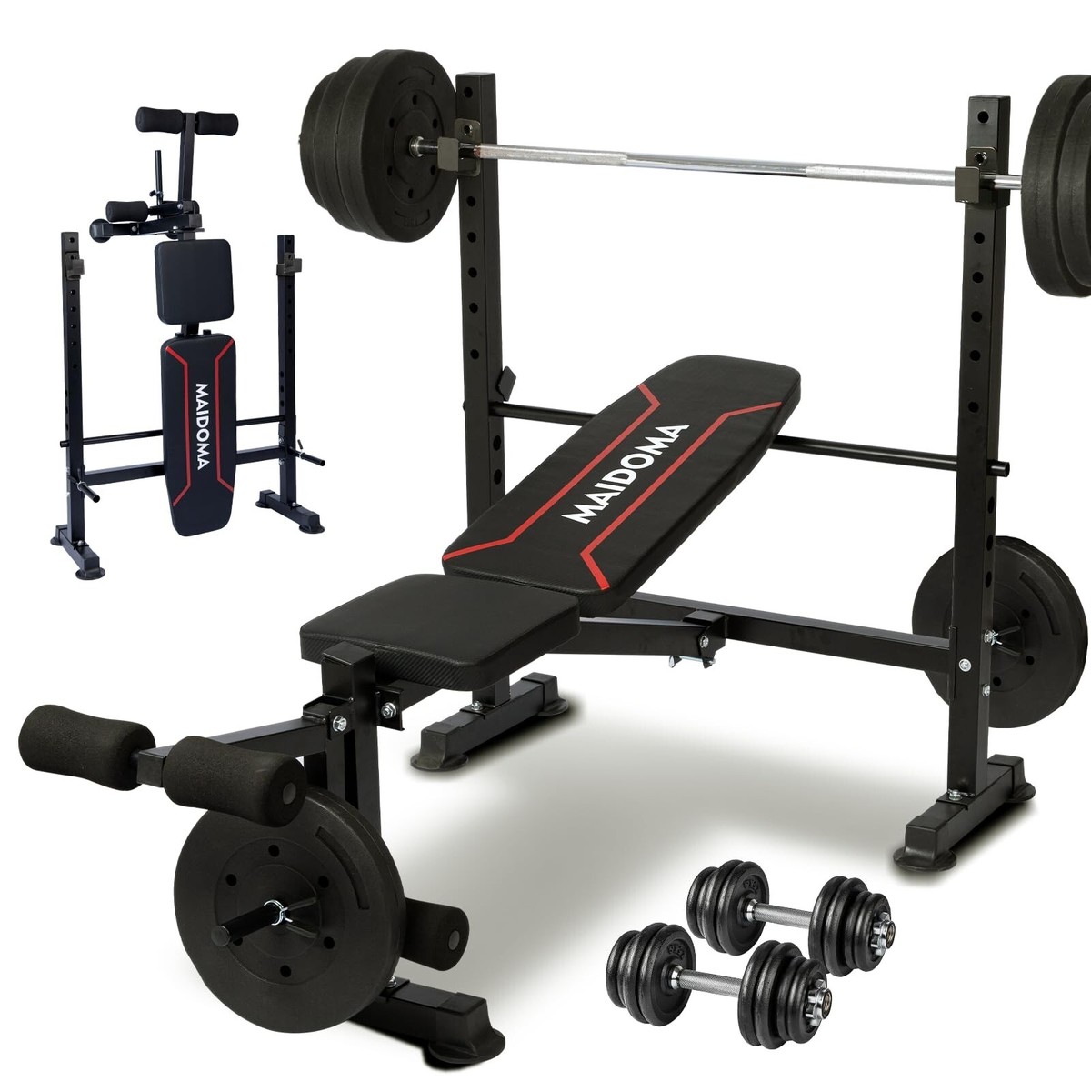 Panca Pesi Pieghevole Homcom | Per Palestra Casa | Supporto Bilanciere Fino A 100kg | Multifunzione Per Addome E Braccia