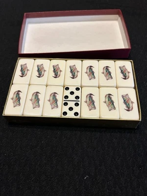Vtg Puremco Professional Extra Thick Marblelike Bass Fish Dominoes Made In USA - Image 1 of 4