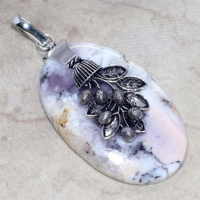 925 Silver Plated Leaf Dendritic Opal Cap Pendant Jewelry Size 2.5" GW - Image 1 of 3